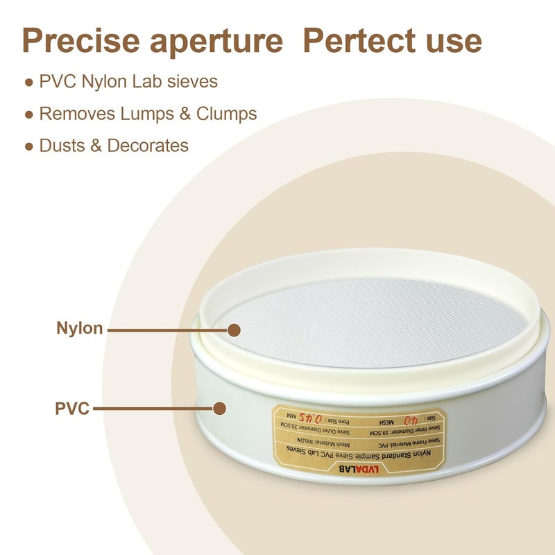 LVDALAB PVC Nylon Lab Sieve 40 Mesh(0.45mm), 7.9Inch(20cm) Diameter Sample Sifter Strainer for Industrial Lab Home - Image 4